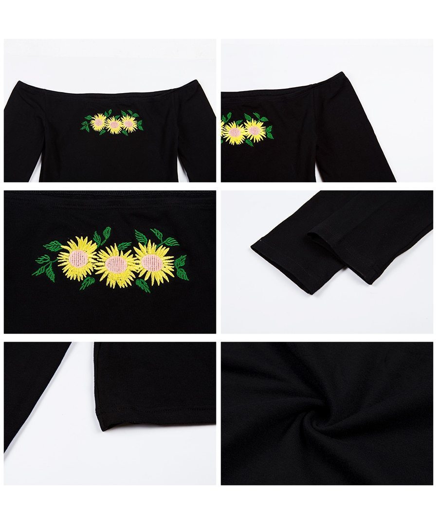 Embroidered Sunflower Cut Shoulder Top by White Market