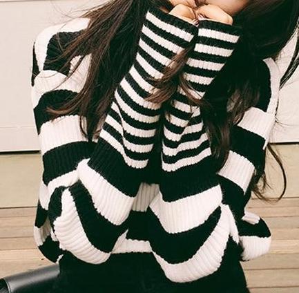 Striped Turtleneck Knitted Sweater by White Market