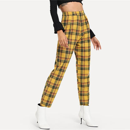 Yellow Plaid High Waisted Trousers by White Market