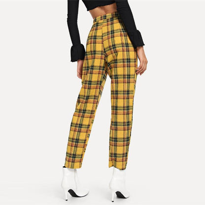 Yellow Plaid High Waisted Trousers by White Market