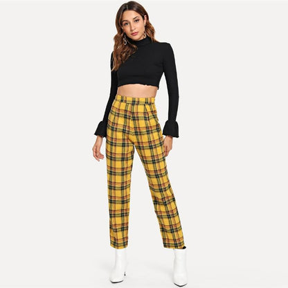 Yellow Plaid High Waisted Trousers by White Market