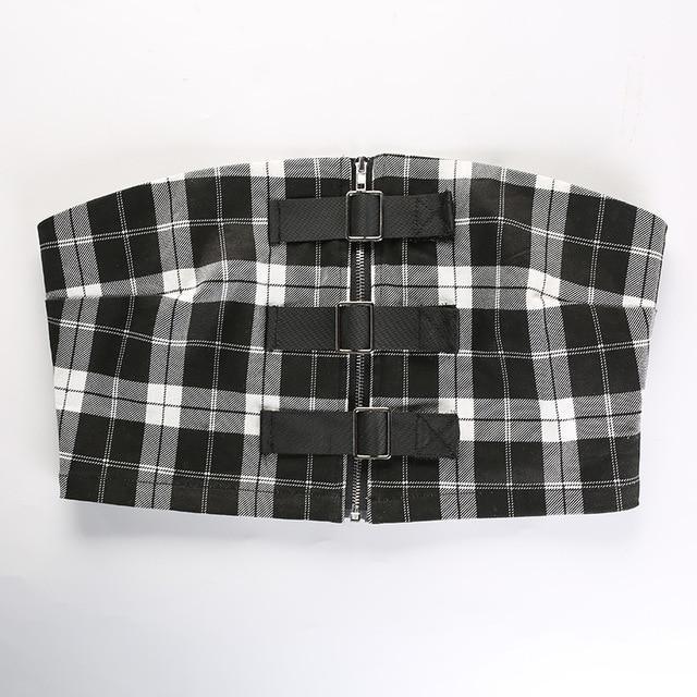 Plaid Buckled Tube Top by White Market