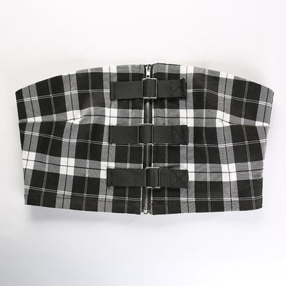 Plaid Buckled Tube Top by White Market