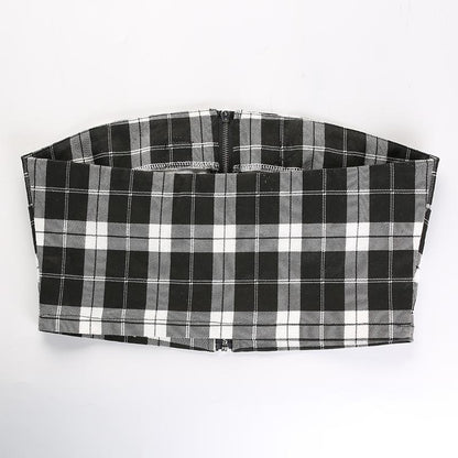 Plaid Buckled Tube Top by White Market