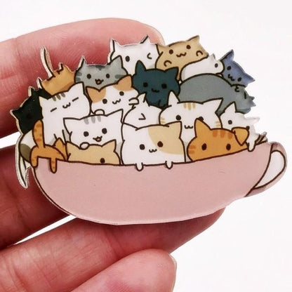 Cats In A Cup Pin by White Market