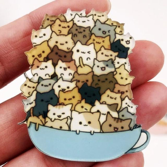 Cats In A Cup Pin by White Market