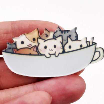 Cats In A Cup Pin by White Market