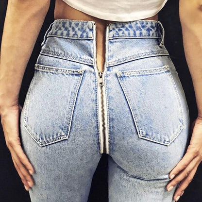 High Waisted Back Zipper Jeans by White Market