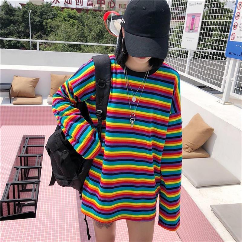 Rainbow Striped Long Sleeve Shirt by White Market