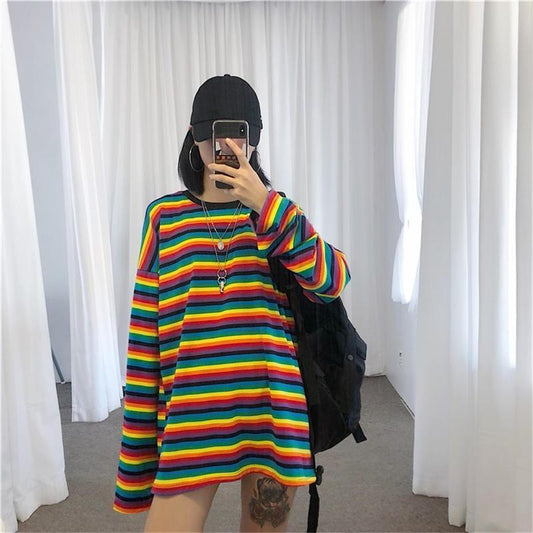 Rainbow Striped Long Sleeve Shirt by White Market