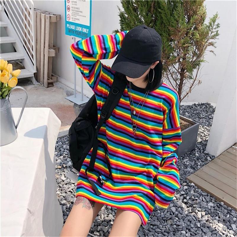 Rainbow Striped Long Sleeve Shirt by White Market