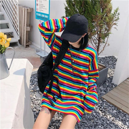 Rainbow Striped Long Sleeve Shirt by White Market