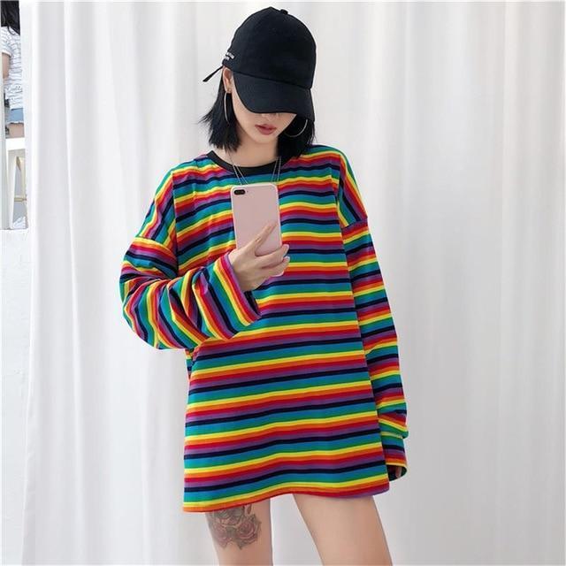 Rainbow Striped Long Sleeve Shirt by White Market