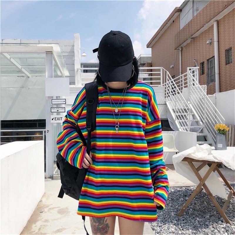 Rainbow Striped Long Sleeve Shirt by White Market