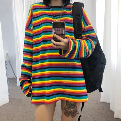 Rainbow Striped Long Sleeve Shirt by White Market