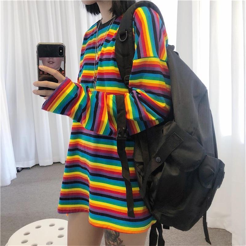 Rainbow Striped Long Sleeve Shirt by White Market