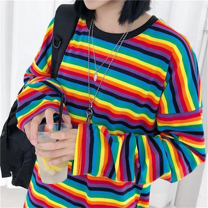 Rainbow Striped Long Sleeve Shirt by White Market