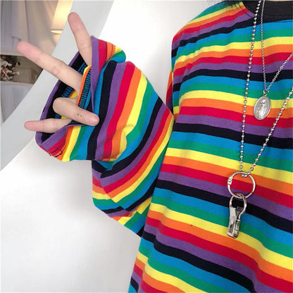 Rainbow Striped Long Sleeve Shirt by White Market