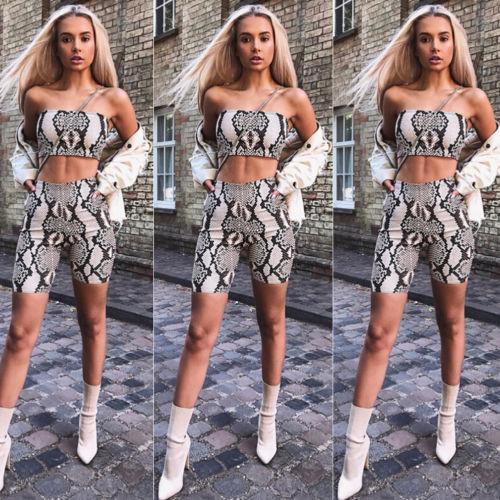 Snake Skin Print Tube Top & Biker Shorts Set by White Market