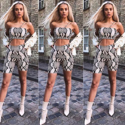 Snake Skin Print Tube Top & Biker Shorts Set by White Market