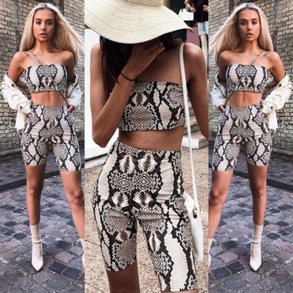 Snake Skin Print Tube Top & Biker Shorts Set by White Market