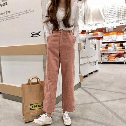 High Waisted Corduroy Straight Leg Trousers by White Market