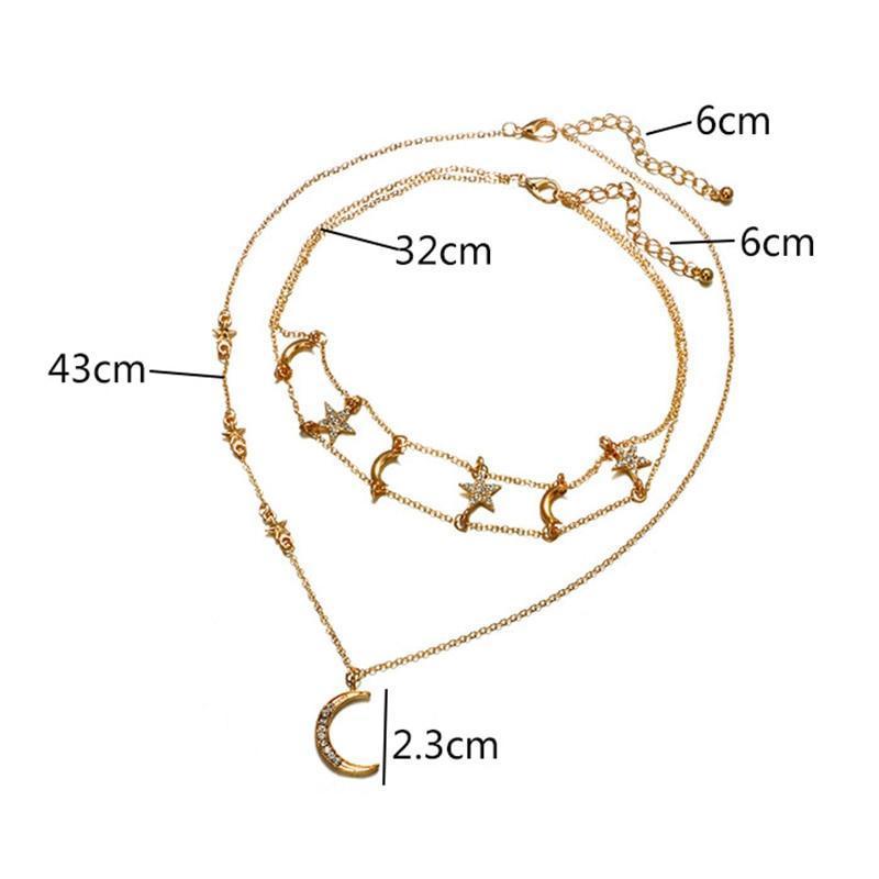 Moon And Stars Choker Necklace 2 Pc Set by White Market