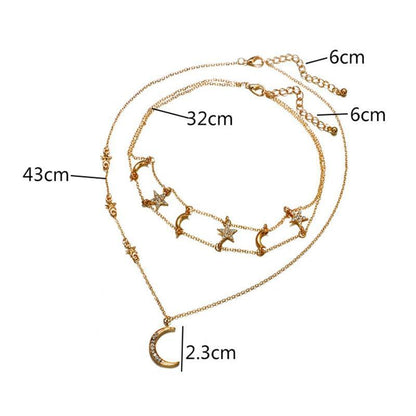 Moon And Stars Choker Necklace 2 Pc Set by White Market