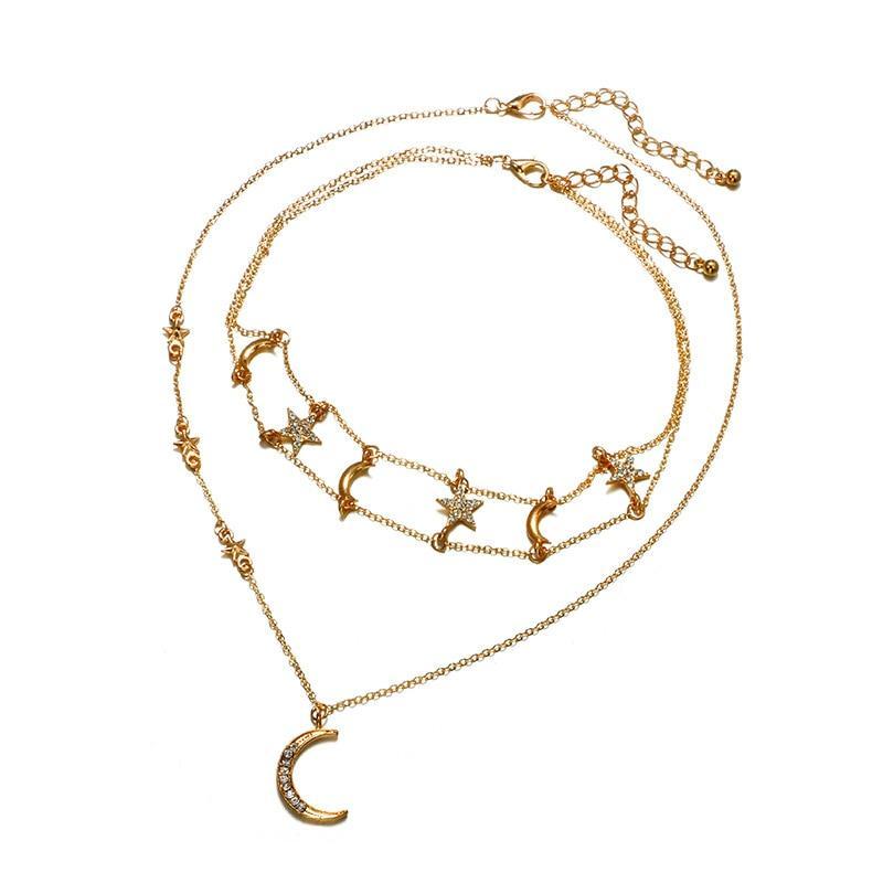 Moon And Stars Choker Necklace 2 Pc Set by White Market