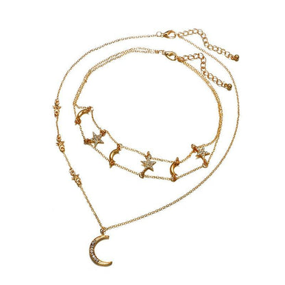 Moon And Stars Choker Necklace 2 Pc Set by White Market