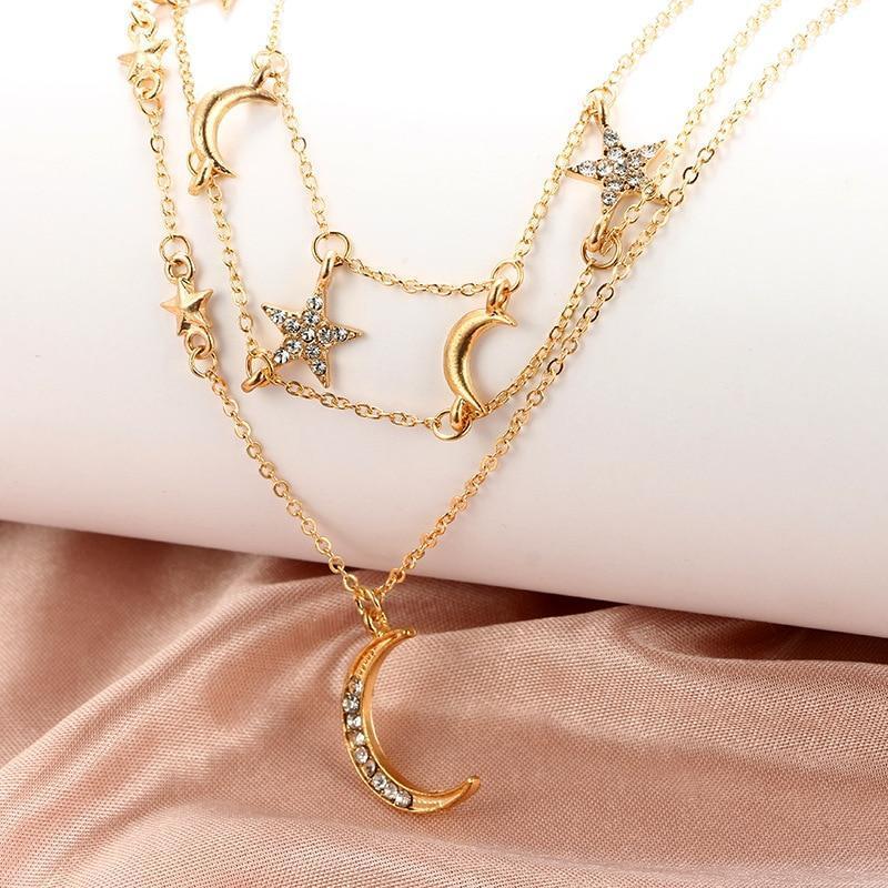 Moon And Stars Choker Necklace 2 Pc Set by White Market