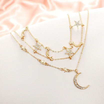 Moon And Stars Choker Necklace 2 Pc Set by White Market