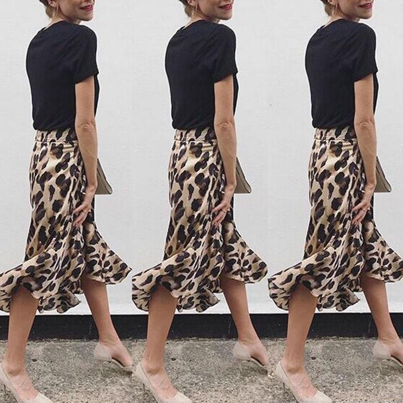 High Waisted Leopard Midi Skirt by White Market