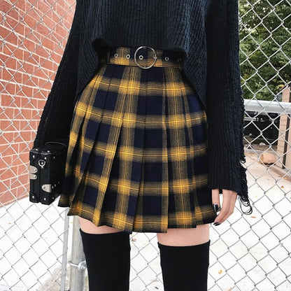 Yellow Pleated Plaid Skirt by White Market