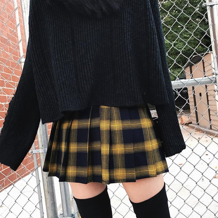 Yellow Pleated Plaid Skirt by White Market