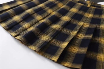 Yellow Pleated Plaid Skirt by White Market