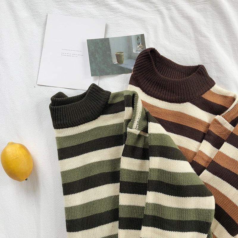 Striped Knitted Pullover Sweater by White Market