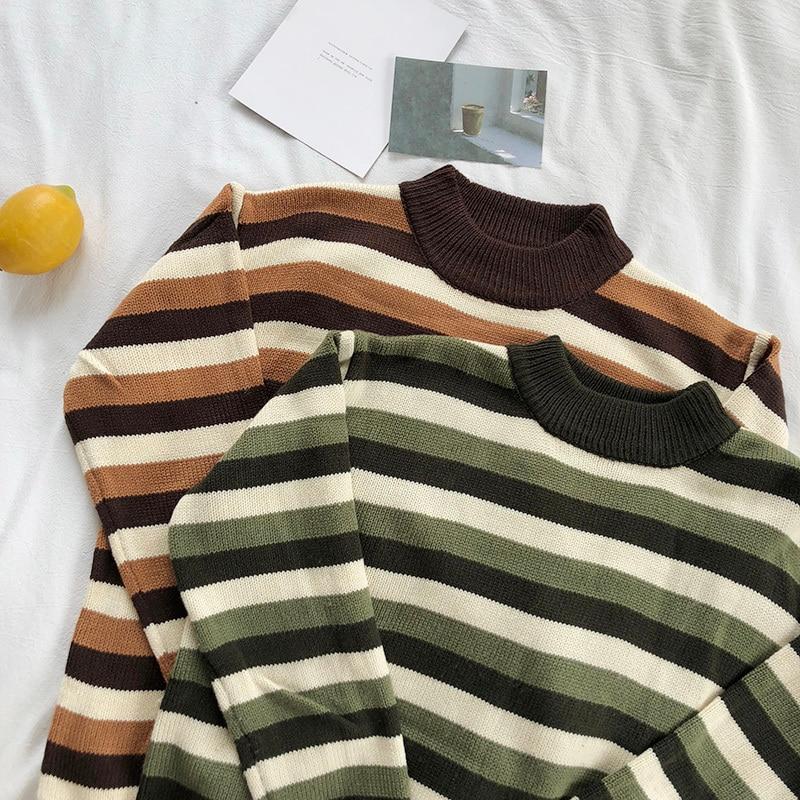 Striped Knitted Pullover Sweater by White Market