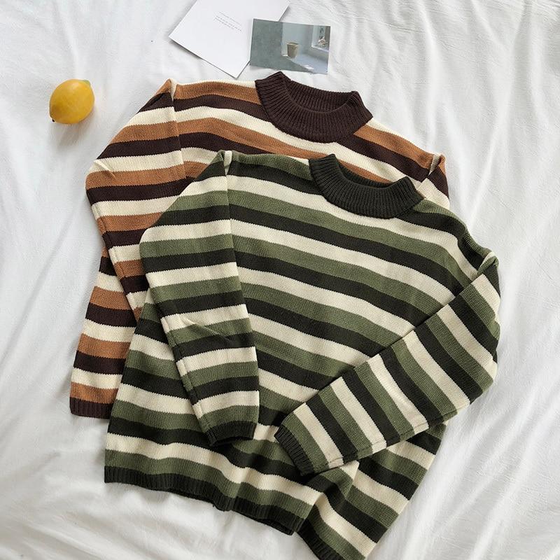 Striped Knitted Pullover Sweater by White Market