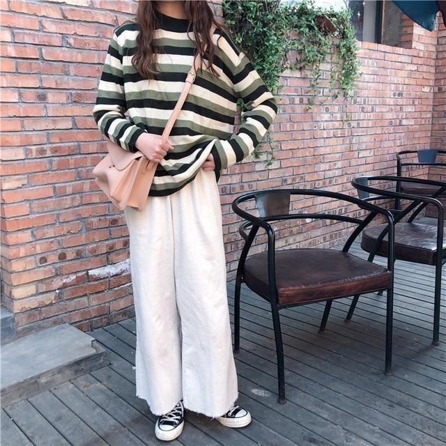 Striped Knitted Pullover Sweater by White Market