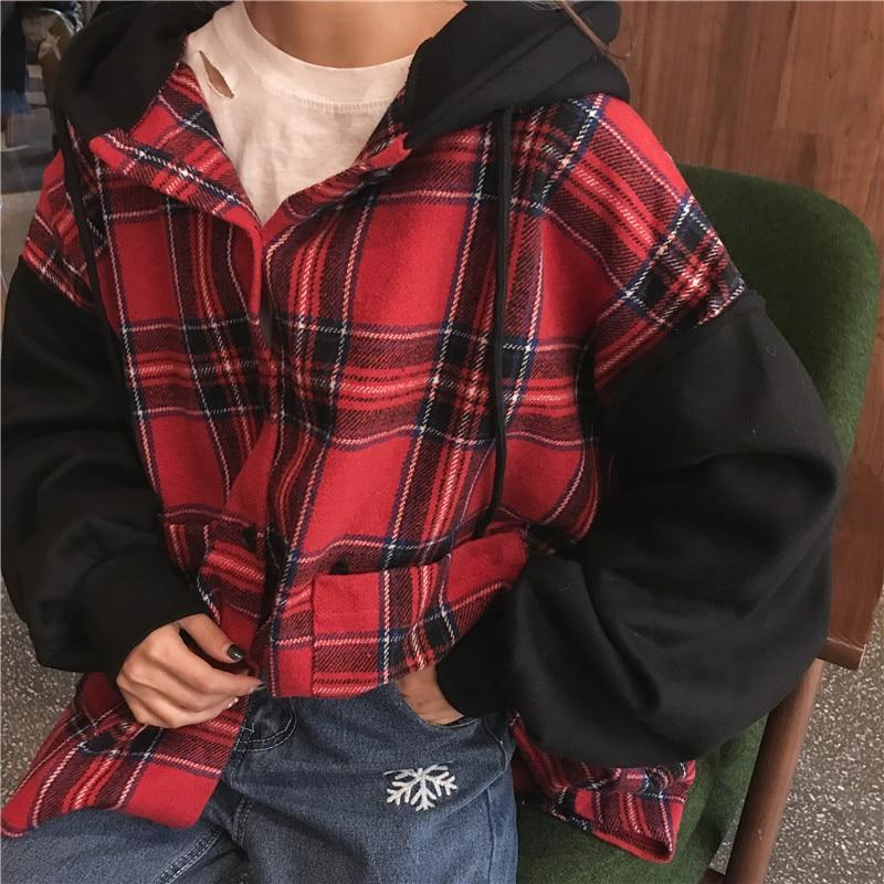 Plaid Oversized Drop Shoulder Hoodie by White Market