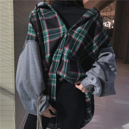 Plaid Oversized Drop Shoulder Hoodie by White Market