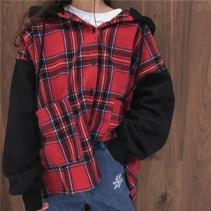 Plaid Oversized Drop Shoulder Hoodie by White Market