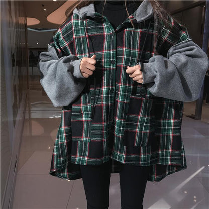 Plaid Oversized Drop Shoulder Hoodie by White Market