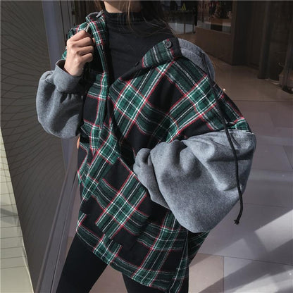 Plaid Oversized Drop Shoulder Hoodie by White Market