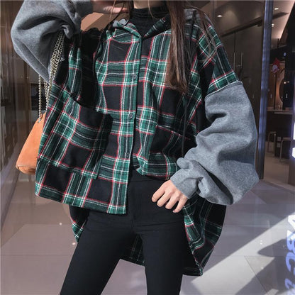 Plaid Oversized Drop Shoulder Hoodie by White Market