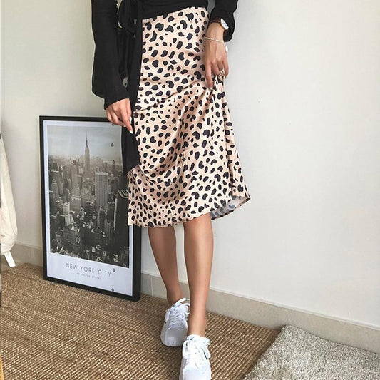 High Waisted Leopard Midi Skirt by White Market