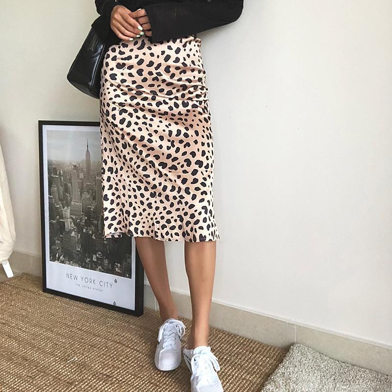 High Waisted Leopard Midi Skirt by White Market