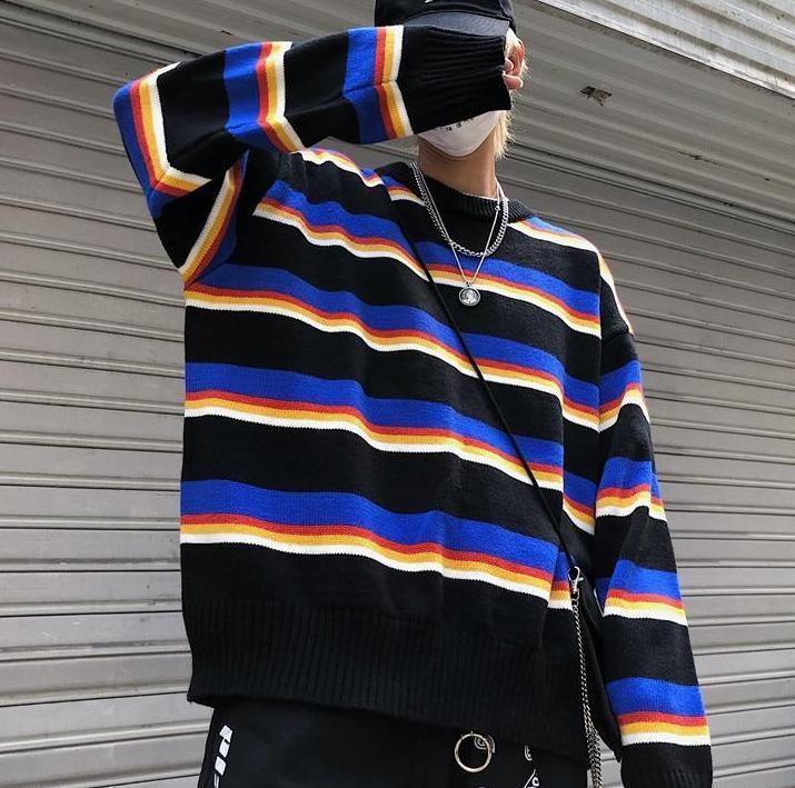 Midnight Knitted Striped Sweater by White Market