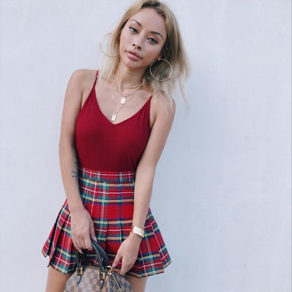 High Waisted Plaid Mini Skirt Shorts by White Market